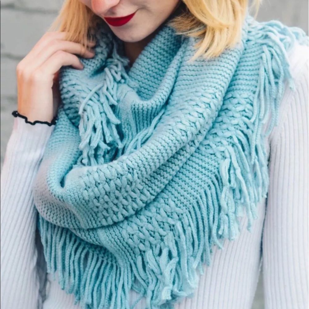 Fringe Infinity Scarf Blue Pointelle 29" x 19"